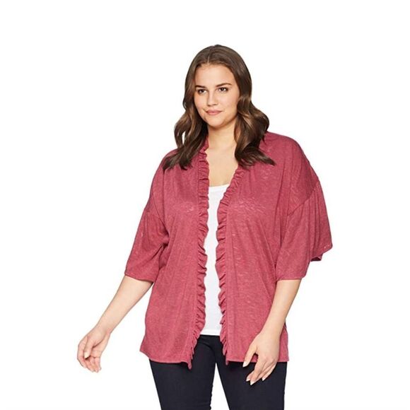 NEW Bobeau Burgundy Wine Red Marianne Ruffle Flare Short Sleeve Knit Cardigan - Picture 1 of 14
